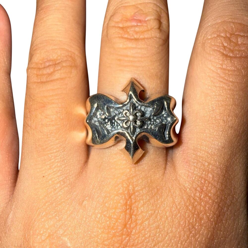 Vintage Y2K Goth 925 Sterling Silver Chunky Cyber Biker Ring Fine Jewelry Punk
